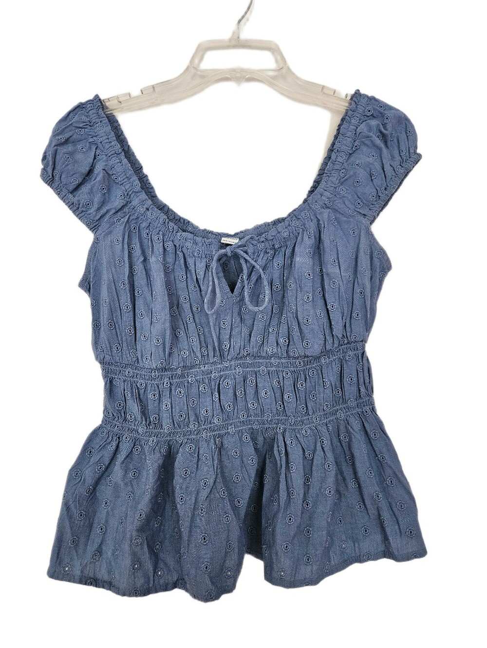Old Navy Denim Blue Smocked Floral Top Medium